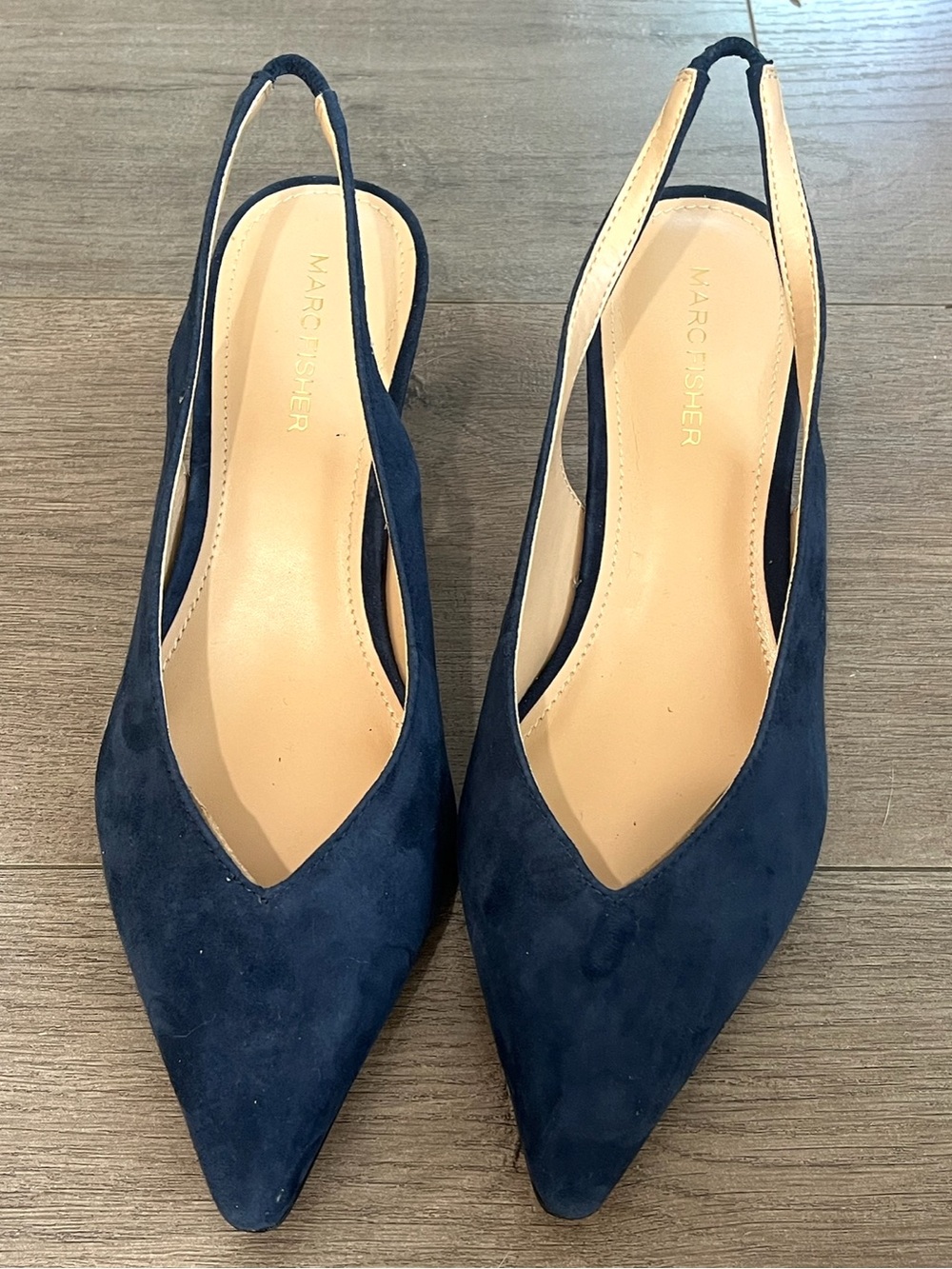 Marc Fisher Navy Suede Pointed Slingback Flats